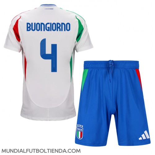 Camiseta Italia Alessandro Buongiorno #4 Segunda Equipación Replica Eurocopa 2024 para niños mangas cortas (+ Pantalones cortos)